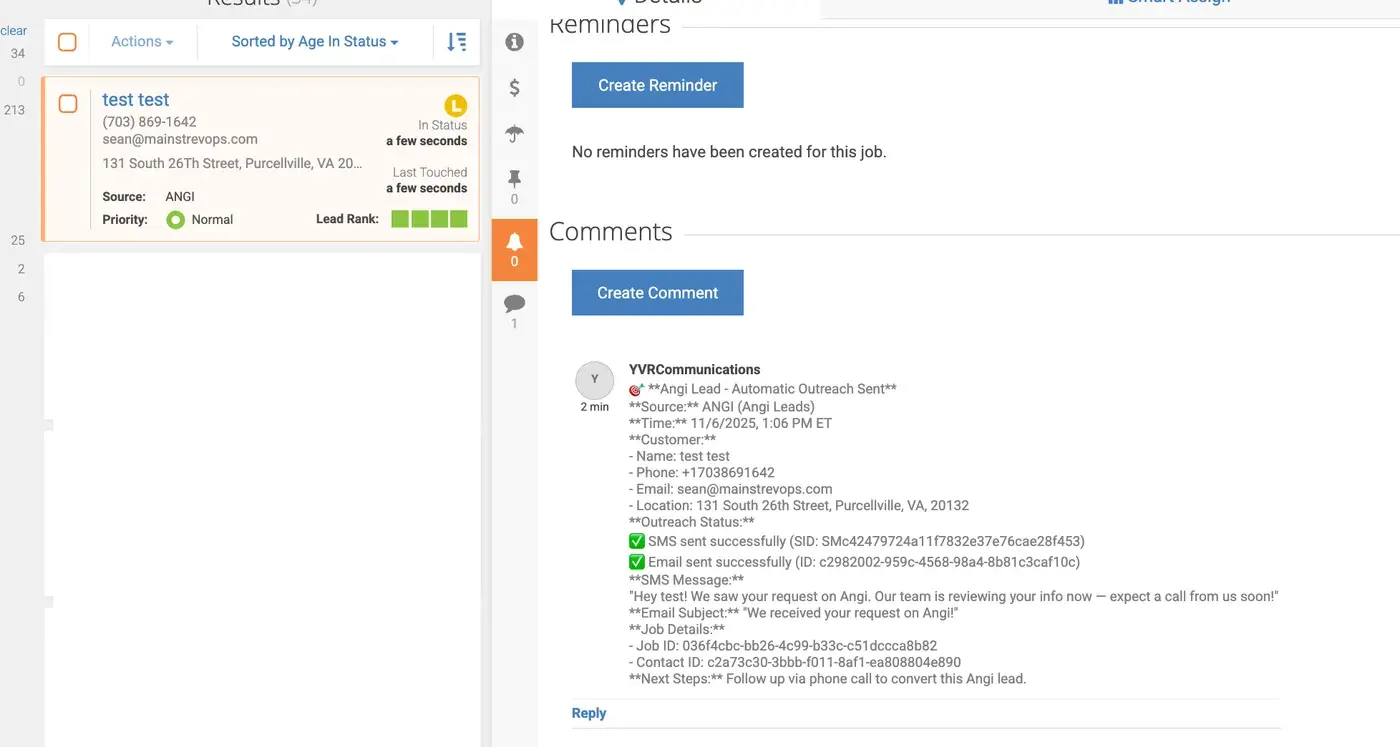 Automated Angi lead workflow demonstration