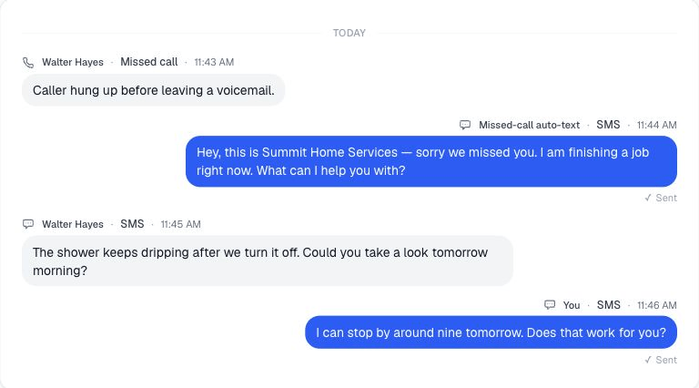 A missed call, then the text the caller received a minute later
